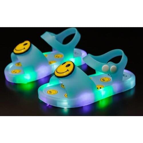 2022 NEW Children LED Garden Shoes Kids Slippers Baby Bathroom Sandals Shoes for Girl Light Luminescence Chrysanthem blue