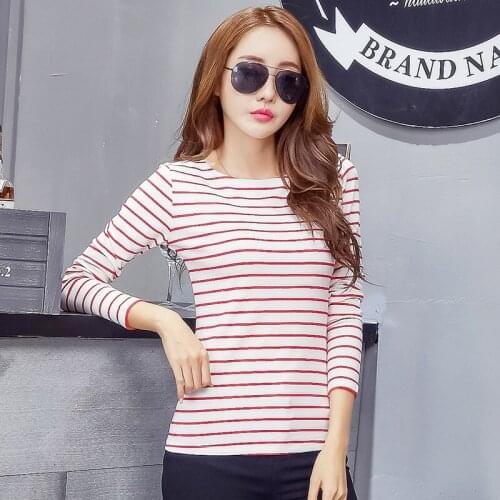 MRMT 2021 Brand New Spring Autumn Womens T-shirt Pure Cotton Long Sleeve T-shirt for Female Stripes Bottom Sweatshirt