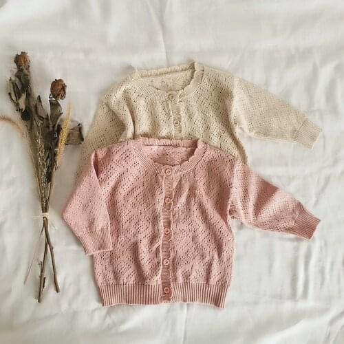 2020 Spring New Korean Style Toddlers Girls Hollow Knitted Cardigan Pure Color Tops Children Clothes Baby Kids Thin Sweater Coat