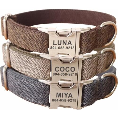 Personalized Dog Collar Customized Pet Collars Free Engraving ID Name Tag Pet Accessory Thick Suit Fiber Puppy Collar Leash Set