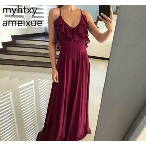 2020 A Line Red Sexy Prom Dress Cheap Burgundy Western Summer Country Party Guest Backless Maid Of Honor Gown Plus Size