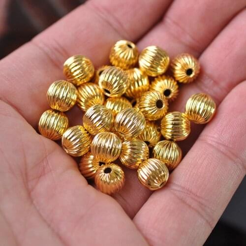 Plated Gold Color Round 4mm 5mm 6mm 8mm Hollow Plicated Metal Brass Loose Spacer Beads Lot For Jewelry Making DIY Crafts