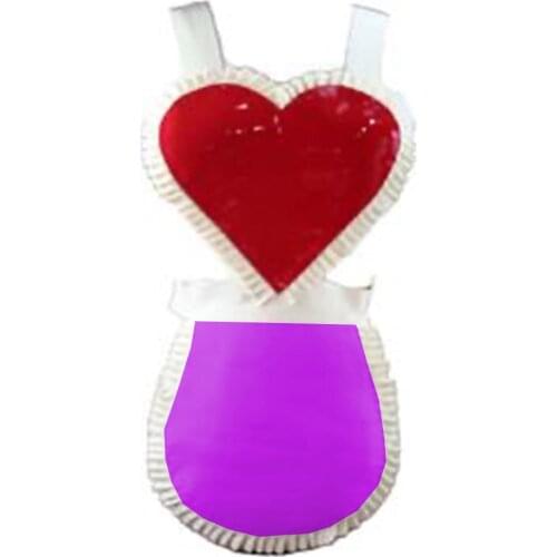 Plus Size Women Sexy Themed Party Maid Dress Up Retro Apron Red Heart Pattern PVC Ruffle Apron Waitress Cosplay Novelty Outfit