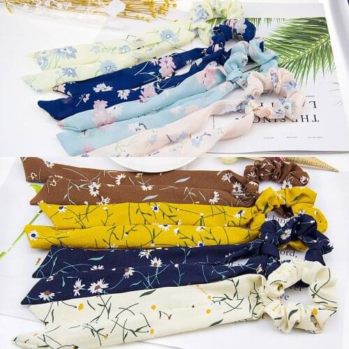 Floral White Hair Rubber Hair Bands For Girls 2020 headband Hair Ties Long Hairband Scrunchies Ribbon Hair Accessories