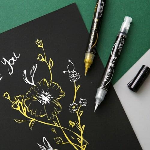 Pentel XGFH-X Metal Color Gold Sliver Brush Pen Soft Head Pen for Writing Signing Wedding Signature Calligraphy Brushes