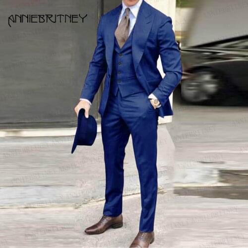 Blue Mens Suit 3 Pieces Prom Wedding Suits for Men Tuxedo Slim Fit Marriage Costume for Bridegroom Plus Size Jacket Vest Pants
