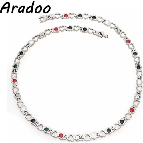 ARADOO Jewelry Magnetic Stainless Steel Necklace Bracelet For Women Heart Rose Gold Silver Color
