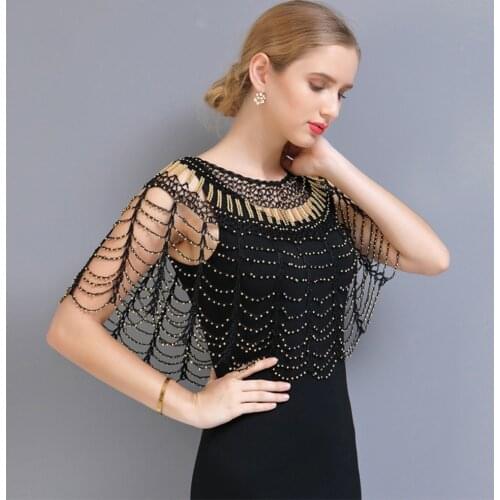 Lady Luxury Beaded Shiny Sequin Glitter Cape Women Amazing Evening Celebrity Shawl Singer Club Stage Formal Event Cape