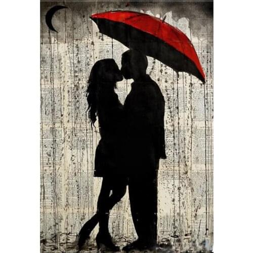 Umbrella Red black white painting diamond portrait couple kissing full diamond embroidery sale diamond mosaic wedding decoration