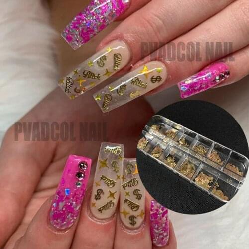 12 Grids Nail Art Gold Sequins Metallic Glitter Nail Sequins Flakes Charm Polish Acrylic Designs Manicure Accessoires Decoration