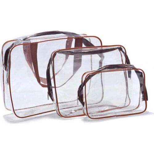 3Pcs/Set 4 Colors Cosmetic Bag Makeup Bag Large Capacity Thicken Transparent Travel PVC Cosmetic Women Zipper Bags for Lady