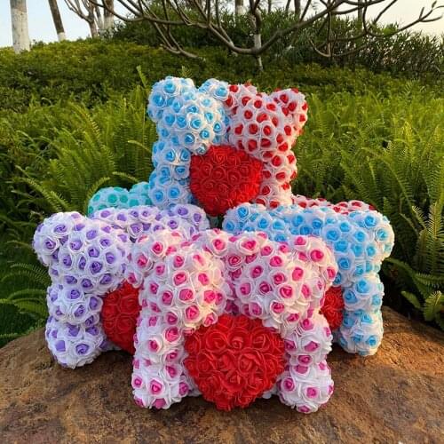 30cm Rose Teddy Bears Flower Love Color DIY Gift Box Christmas Valentines Day Present Home Decor Wedding