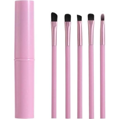 5 Pcs/Set Bucket Makeup Brush Portable Eye Shadow Brush Eyebrow Powder Brush Lip Brush Makeup Tool Makeup Brushes Set with Case