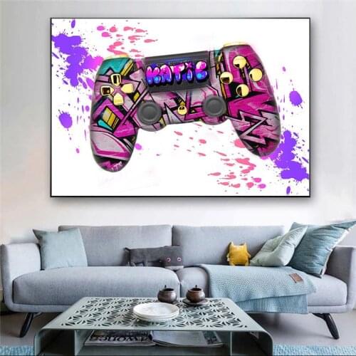 Abstract Graffiti Cancas Art PlayStation Controller Canvas Gaming Painting Posters and Print Wall Canvas Art