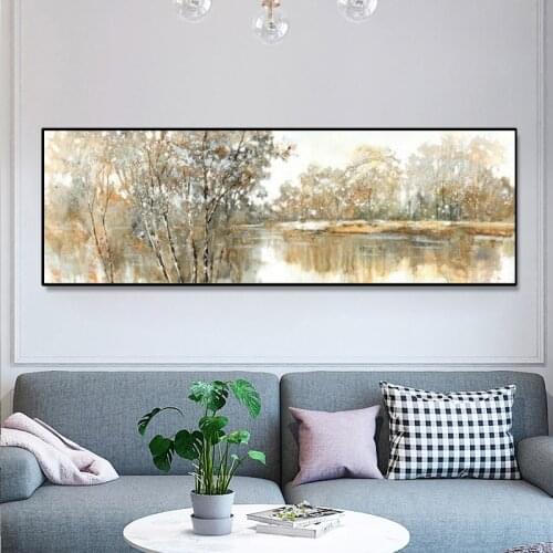 Abstract Landscape Oil Painting Posters and Prints Wall Art Canvas Painting Trees and Lakes Pictures for Living Room No Frame