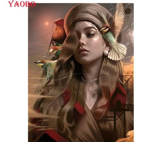 Yaobo Diamond Mosaic beauty girl birds Full Layout Diamond Embroidery Cross Stitch Kit Diamond Painting With Square Round Stones