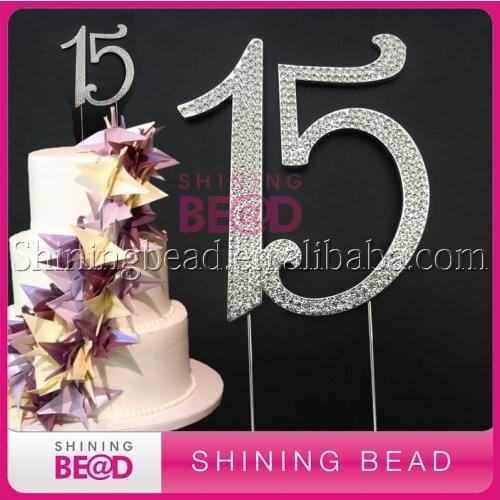 Free shipping,Sliver number 15 birthday rhinestone cake topper, hot sale number cake topper for birthday party,10Pieces/lot