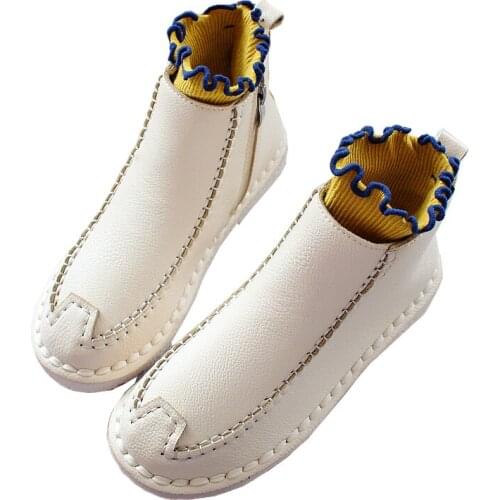 Martin Flat Boots Bare Boots Autumn New Literary Retro Sen Hand-sewn Womens Short Boots Flat Shoes