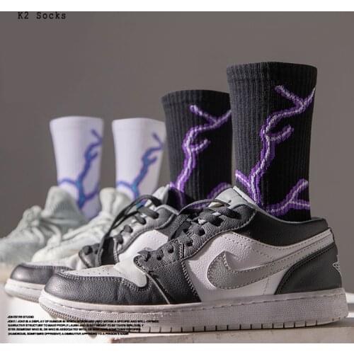 Black Lightning Sockings Cotton Purple Obsidian Harajuku Skateboard Hip Hop Funny Happy Fashion Dropshipping Men and Women Socks