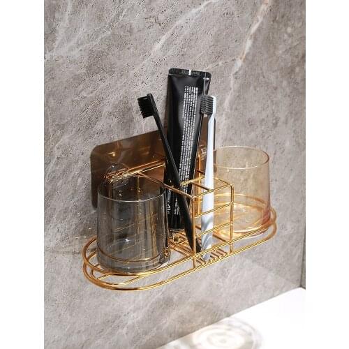 Toothbrush Holder Bathroom Family Toothbrush Cup Tumbler Holders Chrome Bathroom Glass Cup Multifunction Holder Metal Cup Holder