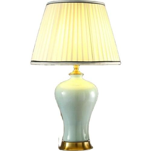 High End Elegant Classical Handmade Blue Ice Cracked Ceramic Fabric Led E27 Table Lamp For Living Room Bedroom H 64cm 1260