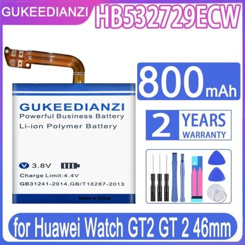 GUKEEDIANZI 100% New 800mAh HB532729ECW Battery for Huawei Watch GT2 GT 2 46mm Battryia +Repair Tools kit