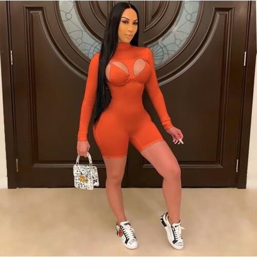 Summer Clothes Sexy Bodysuit Elasticity Long sleeve Jumpsuit Women With bra One Piece Club Outfits Lounge Streetwear Wholesale
