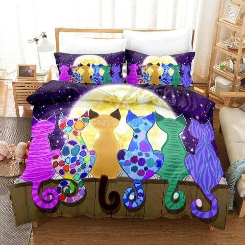 Cartoon Cats Bedding Set Fashion Animal 3d Duvet Cover Sets Comforter Bed Linen Simple Twin Queen King Single Size Art Luxury