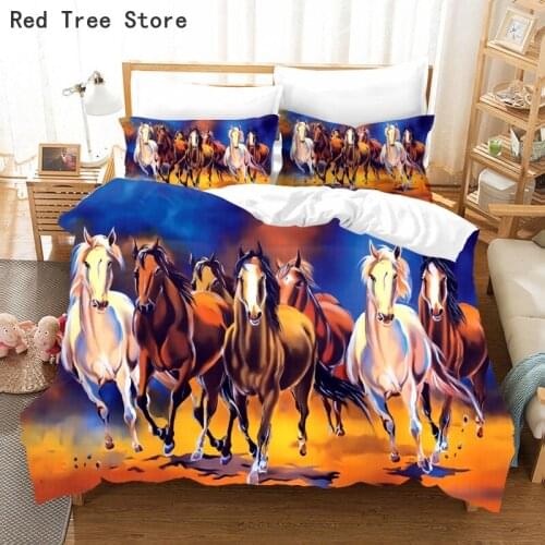 Horses Printed Animal Patern Duvet Cover Set Twin Full Queen King Size Bedding Comforter Kids Bedspread Soft Quilt Home Textile