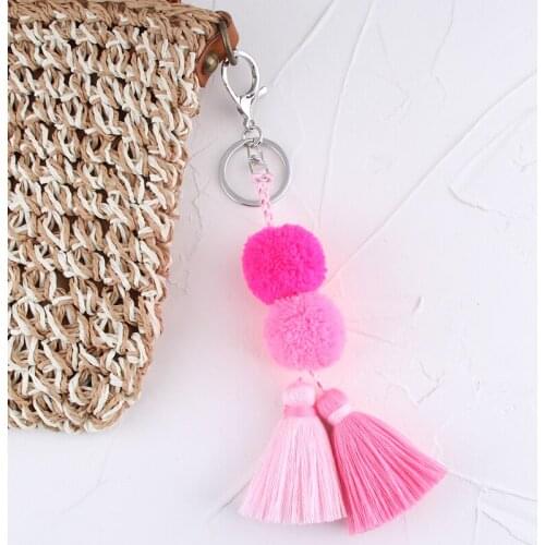 Colorful Pompom Tassel Keychain Handmade Bohemian Key Ring For Women Boho Handbag Accessories Key Holder Jewelry Gifts