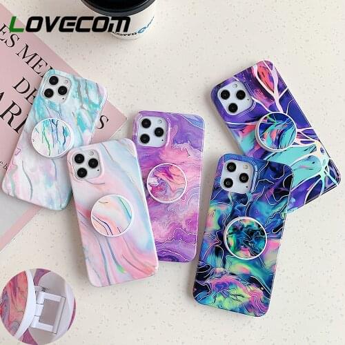 LOVECOM Laser Marble Phone Case With Stand Holder For Samsung A42 A71 A51 S8 S9 S10 S20 S21 Plus Note 9 10 Pro Soft Bumper Cover