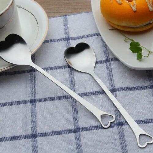 Stainless Steel Spoons Tableware Creative Heart Shape Coffee Spoon Drink Dessert Spoon for Wedding Party Gift 14.3cm