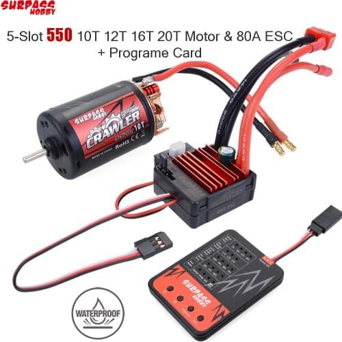 Surpass Hobby 5-Slot 550 11T 12T 13T 16T 20T Brushed Motor Waterproof W/ 80A ESC + Programe Card for WLtoys 1/10 RC Crawler Car