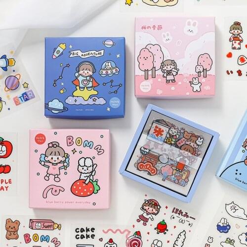 50 Pcs Kawaii Stickers Set Washi Scrapbooks Sticker Set Cartoon Girl Diy Decorative Stickers Diy Label For Planner Album Journal