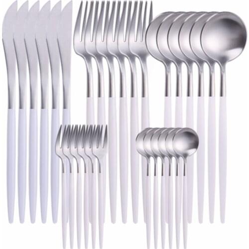 Stainless Steel Tableware Western Cutlery Set 30pcs Spoon Fork Knife Set Dinnerware Kitchen Dinner Set Matte Cutlery Tableware