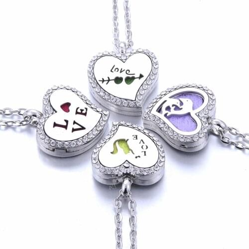 New Aromatherapy pendant necklace Heart-shaped crystal Open lockets essential oil Aroma diffuser pendant Perfume necklace