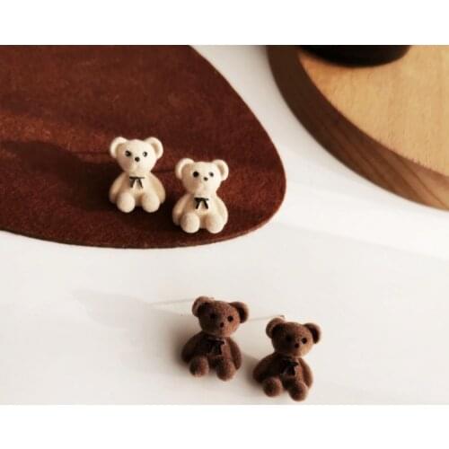 New Korean Kawaii Funny Plush Small Stud Earrings Cute Bow Bear Statement Dainty Earring Fashion Jewelry 2021 Brincos Wholesale