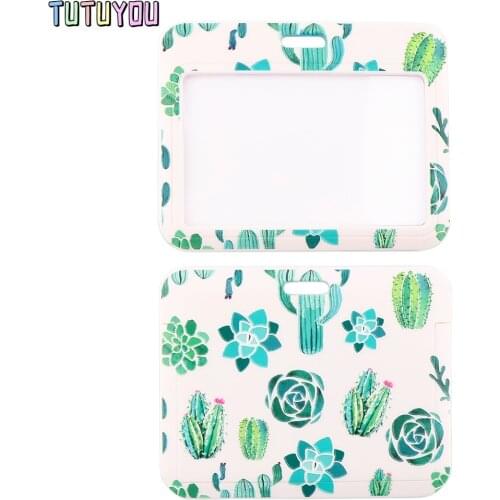 PC3158 Green Plant Cactus Fashion Lanyard ID Badge Holder Bus Pass Case Cover Slip Bank Credit Card Holder Strap Cardholder