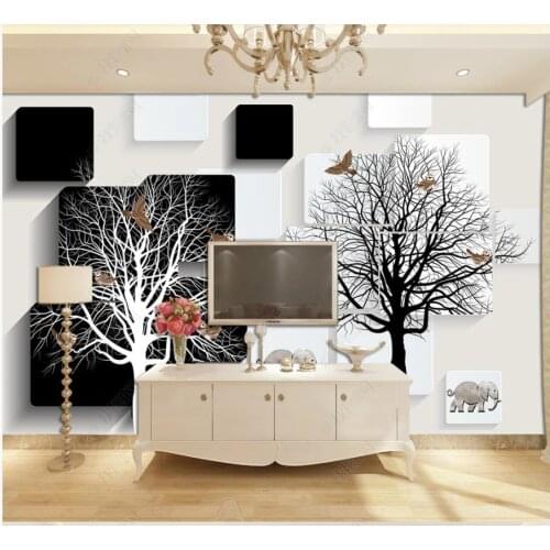Custom photo wallpaper for walls 3 d murals Modern cartoon black and white sketch abstract tree 3D stereo TV background wall