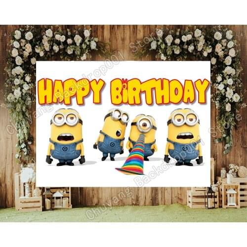 Custom Yellow Mi_nions Backdrop Kids Baby Birthday Cartoon Theme Party Banner Cake Table Decoration Photography Background