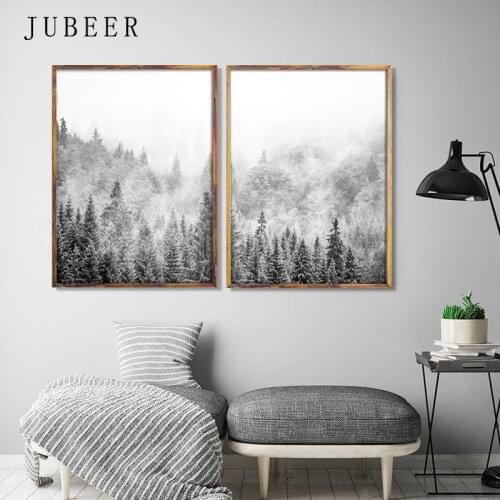 Scandinavian Style Poster Snow Forest Wall Art Landscape Canvas Painting Black and White Posters and Prints Decoration Home