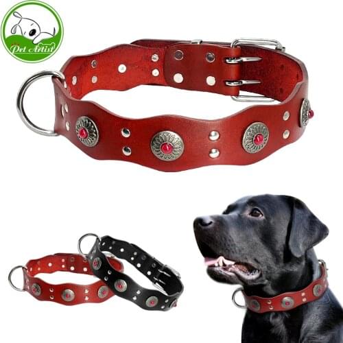 Durable Genuine Leather Dog Collar Handmade Adjustable Pet Basic Collars Black Brown For Medium Large Dogs Pitbull