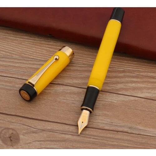 Luxury 100 Acrylic Fountain Pen Yellow GOLDEN Spin Elegante Signature Fude Bending Calligraphy Office School Supplies