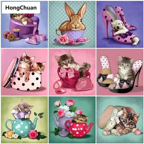 Cute cat cartoon 5D DIY square/round diamond painting mosaic diamond cross stitch mural needlework home decoration gift