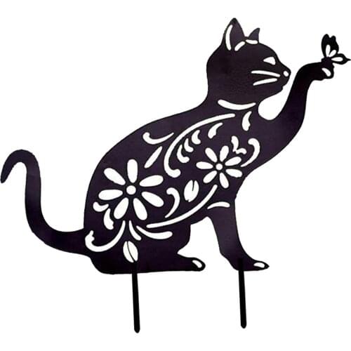 Animal Silhouette Garden Stake, Cat Shaped Yard Decoration, Sign Hollow Out Animal Shape Art Lawn Outdoor Home Decor
