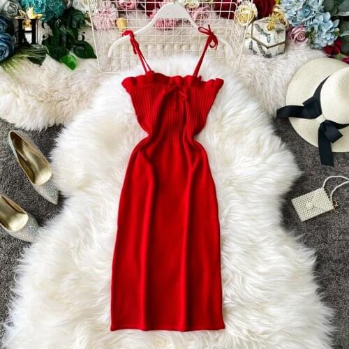 HangCode Sexy Backless Sleeveless Knit Women Dress Summer Slim Sheath Bodycon Spaghetti Strap Short Korean Vestidos