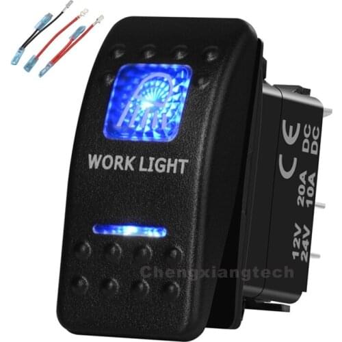 Blue Led 5 Pin on-off SPST Rocker Push Switch Work Light Waterproof Overload protection Car Boat 12v/24v+Jumper Wires Set