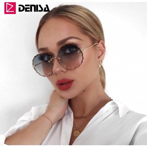 DENISA Brand Unisex Vintage Round Sunglasses Women 2019 Retro Glasses Men Rimless Sun Glasses Women UV400 zonnebril dames G31199