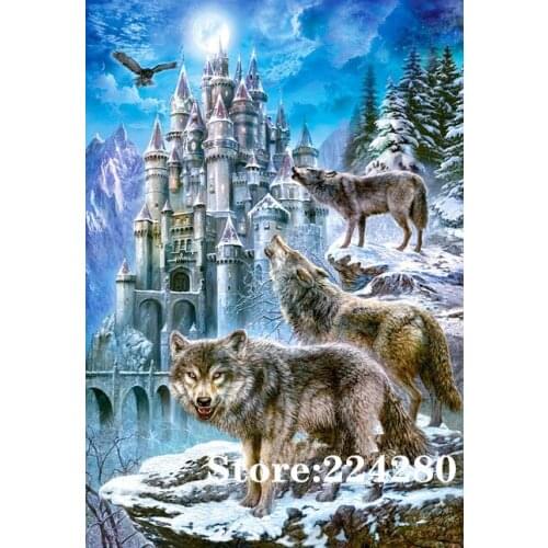 Wolf Castle animals abstract Needlework Aida Cross stitch 14CT Unprinted Embroidery kits Arts Cross-Stitching,DIY Handmade Decor