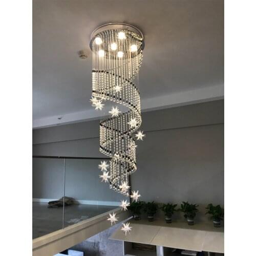 Modern Chandeliers Loft Chandelier Lighting Long Staircase Crystal Light Luxury Lobby Chain Chandeliers LED Crystal Hanging Lamp